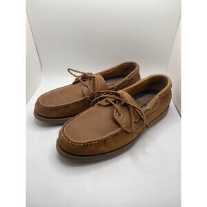 VTG CHAPS Ralph Lauren Boat Shoes Loafers Brown Leather 9.5M Preppy Casual